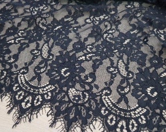 Black lace fabric, Embroidered lace, French Lace, Wedding Lace, Bridal lace, Lace Fabric Boho lace fabric Lingerie Lace Alencon Lace M000017