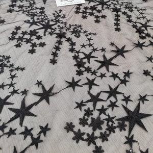 Black Embroidered tulle fabric, Black tulle fabric, Evening dress fabric, Mesh tulle fabric, Lingerie net fabric, Black lace fabric T00211