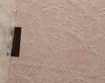 Tecido de renda marfim claro, tecido de renda francesa, renda de vestido de noiva, renda de noiva, renda floral, renda chantilly, renda de lingerie, pelo quintal B00538