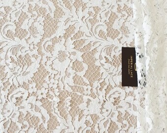 Ivory Lace Fabric, French Lace, Embroidered lace, Wedding Lace, Bridal lace, Veil lace, Lingerie Lace Alencon Lace, Spitze stoff B00412