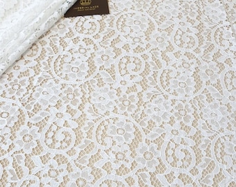 White Bridal lace fabric, Floral lace, Bridal lace, Alencon Lace, Wedding Dress Lace, Bridal Lace, White Lace, Veil Lace, By the yard B00415