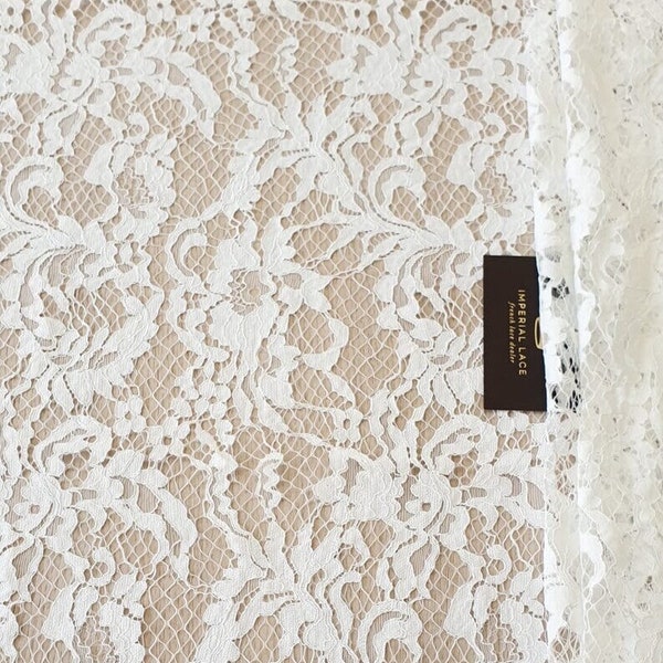 Ivory Lace Fabric, French Lace, Embroidered lace, Wedding Lace, Bridal lace, Veil lace, Lingerie Lace Alencon Lace, Spitze stoff B00412