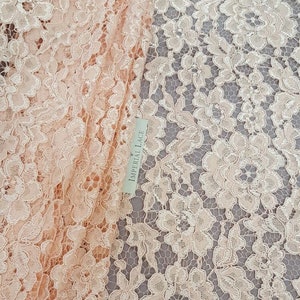 Salmon Lace Fabric, French Lace, Embroidered lace, Wedding Lace, Bridal lace, Veil lace, Lingerie Lace Alencon Lace K00275
