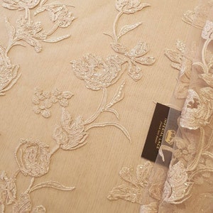 Beige Sequin lace fabric, Embroidered Fabric, Sequin Lace Fabric, Sequin tulle, Bridal Lace, Wedding Lace, Lace by the yard K00995