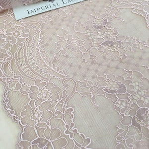 Renda Chantilly Old Rose da França, Renda de noiva, Renda de casamento, Renda recortada, Renda de lingerie, Renda rosa MK00250