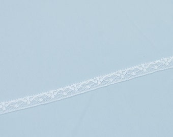 May include: A light blue fabric with a white lace trim.