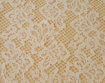 White lace fabric, French lace, Alencon lace, Wedding lace, Bridal lace, Evening dress lace, Lingerie lace, fabric by the yard B00204