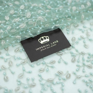 3D lace fabric, Green lace, Beaded Lace Fabric, Spitzenstoff, French Lace, Wedding Lace, Handmade, Bridal lace, Lingerie Lace K01195