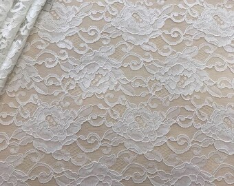 Offwhite lace fabric, Embroidered lace, French Lace, Wedding Lace, Bridal lace, White Lace, Veil lace, Lingerie Lace, Alencon Lace B000053