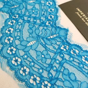 Bordure en dentelle bleue, dentelle française, dentelle de Chantilly, dentelle de robe de mariée, dentelle bleue, dentelle voile, dentelle jarretière, dentelle de lingerie, MK00632