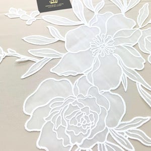 Aplique de encaje floral blanco para vestido de novia, parches de encaje floral, aplique de encaje, parche de encaje para vestido de novia, encaje de novia blanco A00146