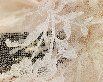 Powder Pink Lace Fabric, French Lace, Designer fabric, Wedding Lace, Bridal Lace, Floral lace, Chantilly Lace, Pink Lace fabric K01203