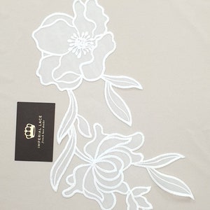 Aplique de encaje floral blanco para vestido de novia, parches de encaje de flores, aplique de encaje, parche de encaje de vestido de novia, encaje nupcial blanco A00144