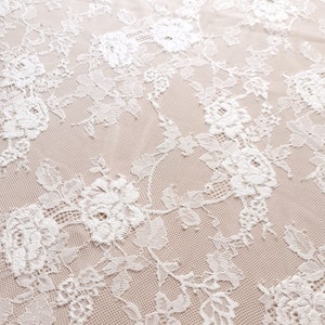 Ivory Lace Fabric, French Lace fabric, Wedding dress Lace, Bridal Lace, Floral lace, Chantilly Lace, Lace fabric, By the yard B00535