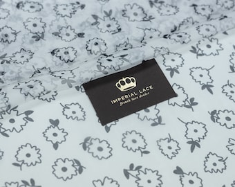 White Floral Silk Chiffon Fabric: Black Design, Wedding Dress Fabric