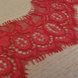 Red lace trim, Lace Fabric Trimming, evening lace trim, Scalloped trim, Lingerie lace, Elastic lace, Alencon Lace Trimming,  MK00438