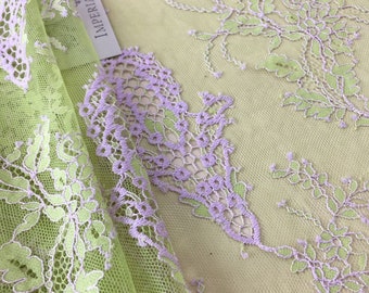 Green lace fabric, Embroidered lace, French Lace, Wedding Lace, Bridal lace, purple Lace, Veil lace, Lingerie Lace, Chantilly Lace K00534
