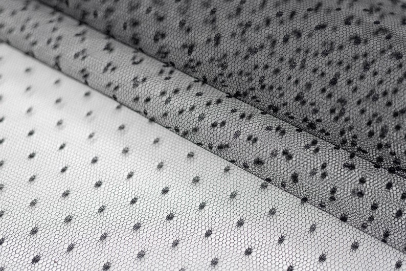 Black tulle fabric with dots, Lingerie net, Black net fabric, Mesh fabric, Dotted tulle, Hard tulle fabric, Fabric by the yard T00314 image 5