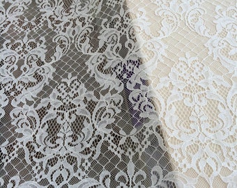 Ivory Bridal Lace fabric, Chantilly lace, Wedding lace, Veil lace, Lingerie Lace, French Lace, Spitzenstoff B00126