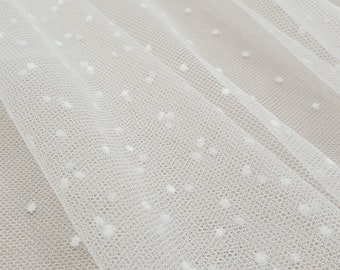 Off white tulle fabric with mini velvet polka dots, flocking polka dots tulle fabric 58''wide T00376