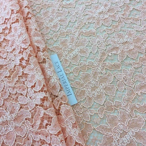 Orange lace fabric, Embroidered lace, French Lace, Wedding Lace, Bridal lace, Lace Fabric, Floral Lace, Lingerie Lace, Alencon Lace K00685