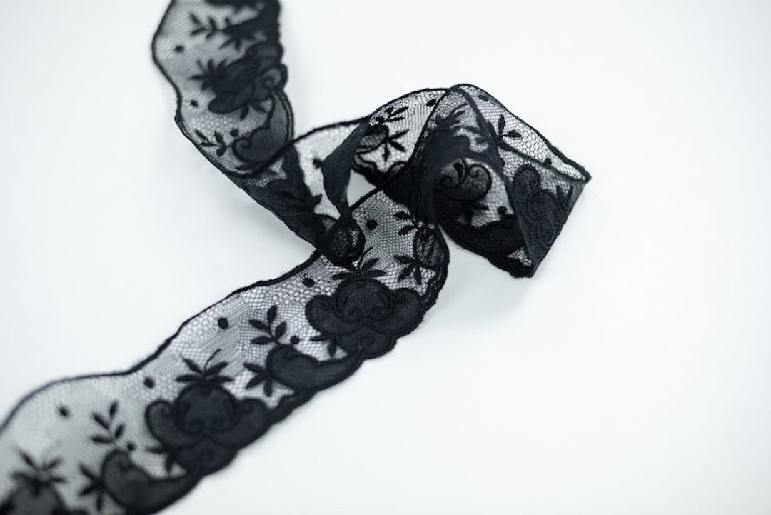Black Embroidered Lace Trim, Chantilly Lace, French Lace, Bridal Lace ...