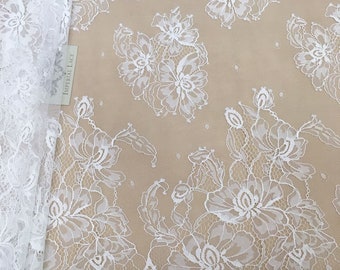 White Lace Fabric, Floral lace fabric, Chantilly Lace, French Lace, Wedding dress Lace, Bridal Lace Fabric, Wedding Veil Lace B00177