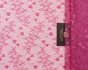 Pink lace fabric, Floral fabric, French lace fabric, Chantilly lace, scalloped lace, bridal lace, Lace for dress, Fabric By the Yard K01055