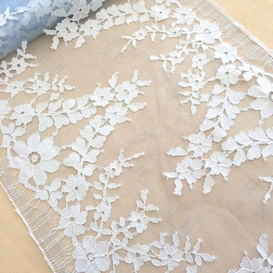 Light blue lace trim, Chantilly lace, French lace trim, Bridal lace trim, Veil lace trim, Bridal lace, Scalloped lace MK00153