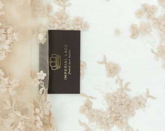 Beige Flower 3D Lace Fabric, Beaded Bridal Wedding Lace, 3D flowers K01151