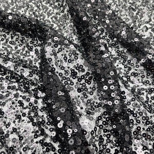 3D Schwarzer Spitzenstoff, Paillettenspitze, Schwarze Hochzeitsspitze, Perlenspitze, Bestickter Stoff, Brautspitze, Schwarze Spitze, Stoff Meterware M00220