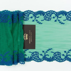 Emerald green lace Trim, elastic lace trim, French Lace trim, lace with embroidery, Lace Fabric, Fabric by the yard MK00575