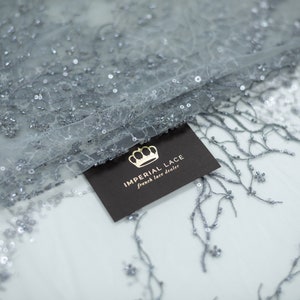 Tela de encaje 3D gris, Encaje, Tela de encaje con cuentas, Encaje francés, Encaje para bodas, Encaje para vestidos de novia, Encaje para lencería, Encaje Chantilly K01218