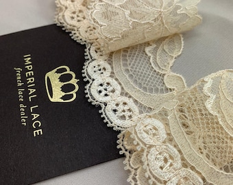 Sand Floral Chantilly Elastic Lace Trim for lingerie and dresses  MK00350