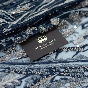 3D blue lace fabric, Beaded Lace Fabric, Spitzenstoff, Embroidery lace fabric, Blue 3D lace fabric, Wedding Lace, 3d Spitzenstoff K01199