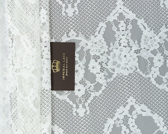 Ivory lace fabric, Vintage lace, Unique lace,  Alencon lace, Veil lace fabric, Bridal lace fabric, lACE By the Yard B00425