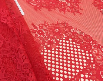 Tissu dentelle rouge vendu au mètre, matériau de la dentelle de Chantilly française, tissu de voile de mariée cils, dentelle de robe de soirée K00522