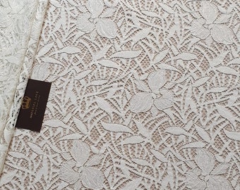 Light Ivory Lace Fabric, French Lace fabric, Wedding dress Lace, Bridal Lace, Floral lace, Alencon Lace, Lace fabric, By the yard B00539