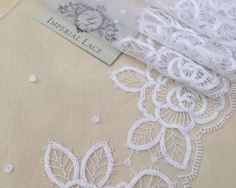 White Lace Trim, French Lace, Chantilly Lace, Bridal lace, Wedding Lace, White Lace, Veil lace, Embroidered lace, Lingerie Lace MB00176