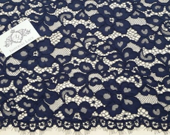 Blue lace fabric French Lace Alencon lace Spitzestoff Wedding Lace Bridal lace Blue Lace Veil lace Lingerie Lace Alencon Lace fabric K000019