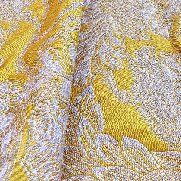 Yellow Jacquard fabric, Jacquard fabric, Floral fabric, Italian Couture Fabric, Evening dress jacquard, Bridesmaid jacquard fabric, Z00950
