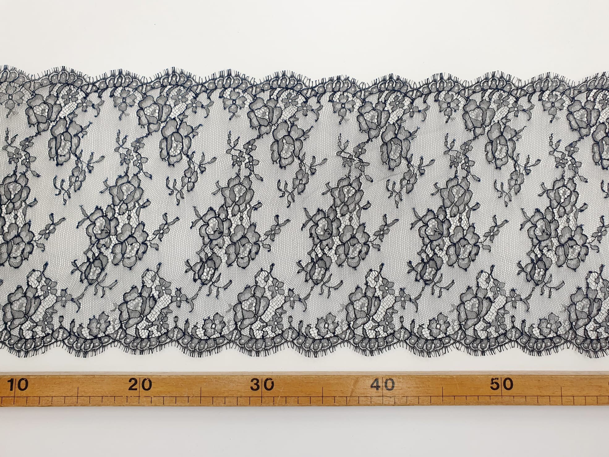 Buy Black Floral Solstiss Chantilly Lace Trim: Navy Blue French