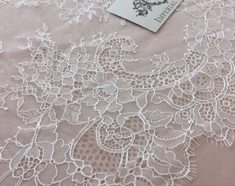 Ivory lace trim, Floral lace, Chantilly lace, Wedding lace trim, Bridal lace, Lace by the yard, Scalloped lace, Lingerie lace  MB00137