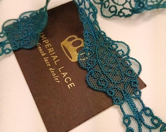 Blue lace trim, French Alencon lingerie lace trim, Bridal lace MK00273