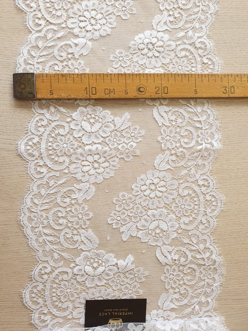 Snow white Lace Trim French Lace Chantilly Lace Bridal Gown Etsy
