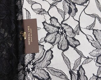 Floral Schwarz Chantilly Spitze Stoff, Französische Spitze, Florale Spitze Stoff, Abendkleid Spitze, Spitze für Kleid, Braut Spitze M00233