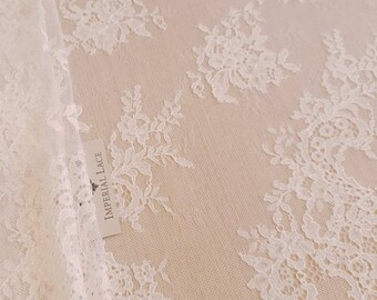 Off white lace fabric, Bridal lace, Embroidered lace, French Lace, Wedding Dress Lace, Lace Fabric, Lingerie Lace, Chantilly Lace B00339