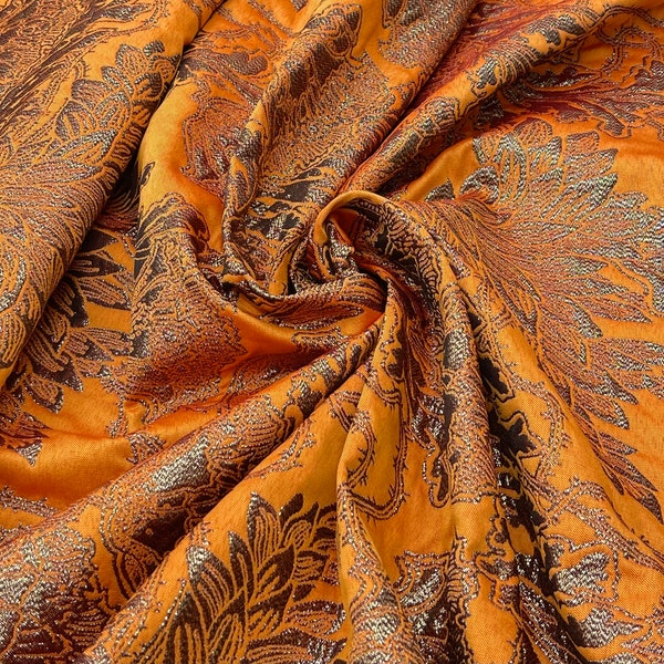 Orange Jacquard fabric, Jacquard fabric, Floral fabric, Italian Couture Fabric, Evening dress jacquard, Bridesmaid jacquard fabric, Z00949
