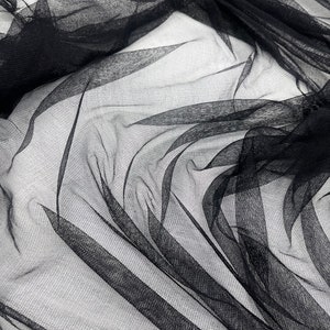 Black 100% Silk Tulle fabric, Soft Tulle, Italian Silk fabric, Veil tulle fabric, Silk Lingerie net, Silk by the Yard, Tulle fabric, T00380