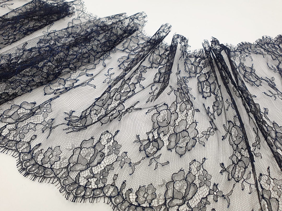 Buy Black Floral Solstiss Chantilly Lace Trim: Navy Blue French